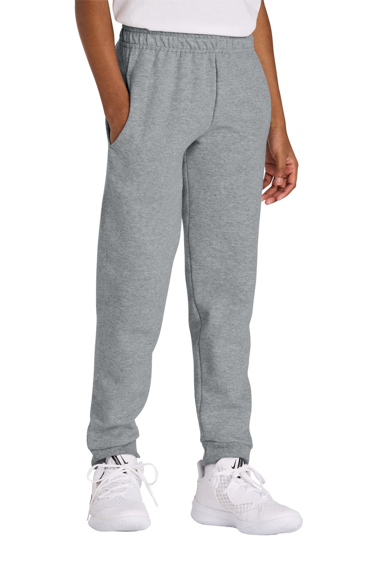 Front View of AthlHthr Jerzees Youth NuBlend Jogger Sweatpant 975B  - S