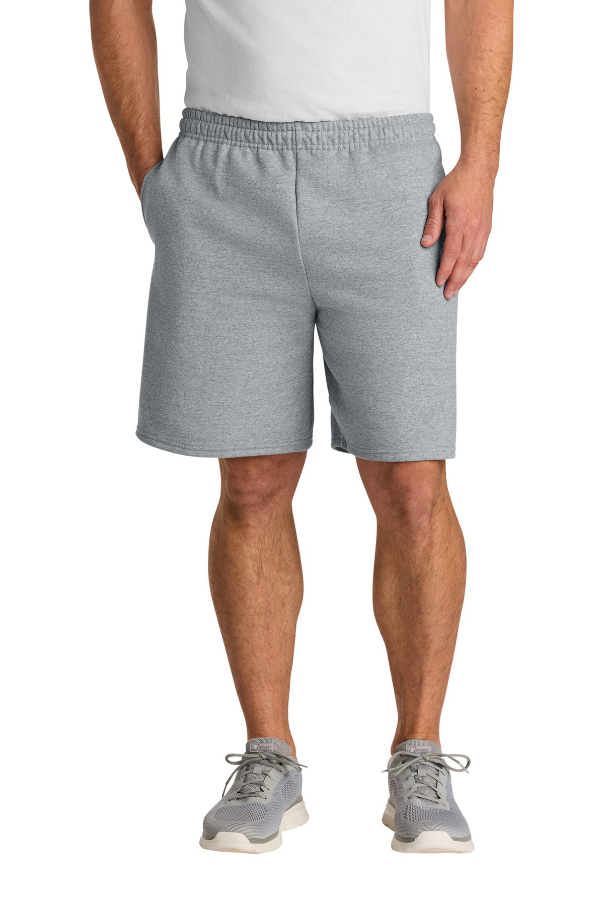 Front View of AthlHthr Jerzees Unisex NuBlend Pocketed Sweat Short 978MP  - S