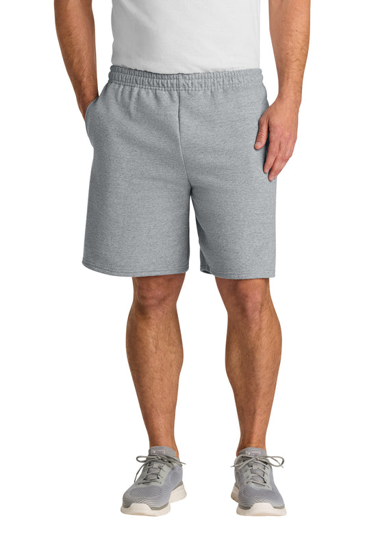 Front View of AthlHthr Jerzees Unisex NuBlend Pocketed Sweat Short 978MP  - S