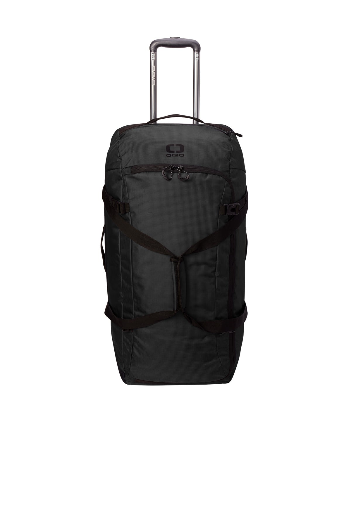 Front View of Blacktop OGIO Passage Wheeled Checked Duffel 98003