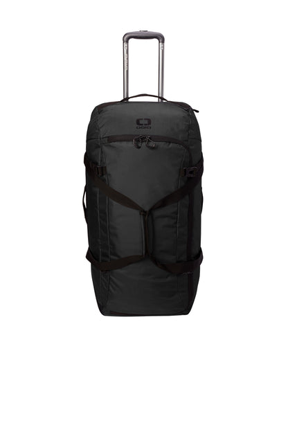 Front View of Blacktop OGIO Passage Wheeled Checked Duffel 98003
