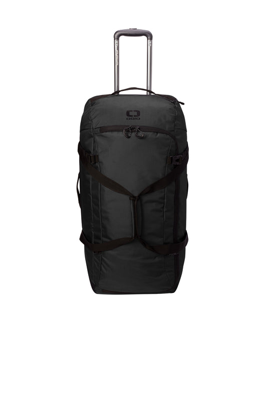 Front View of Blacktop OGIO Passage Wheeled Checked Duffel 98003