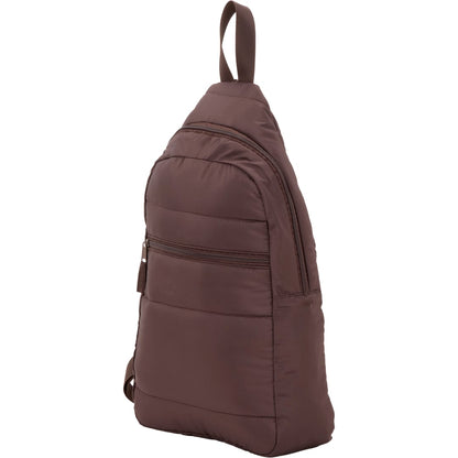 Front View of Brown Puffer Recycled Sling Backpack