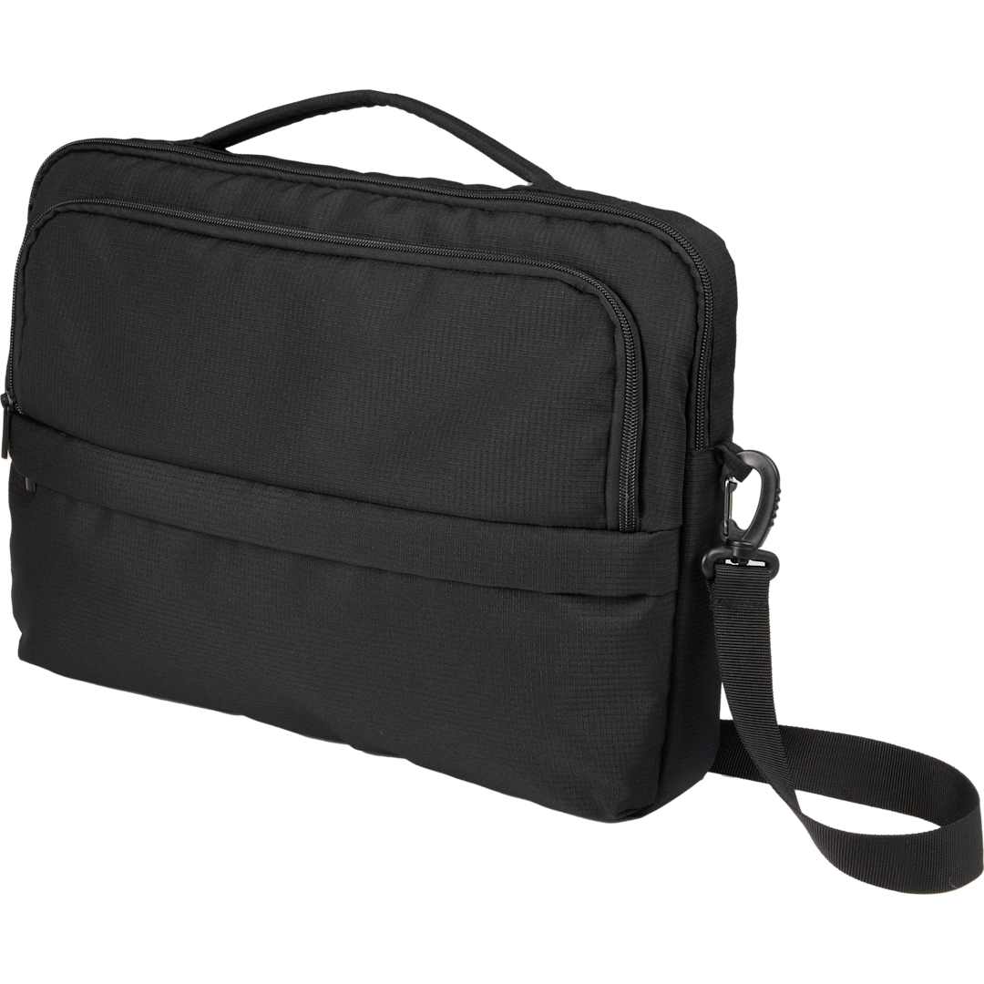 Front View of Black Crossbody Recycled Messenger Bag