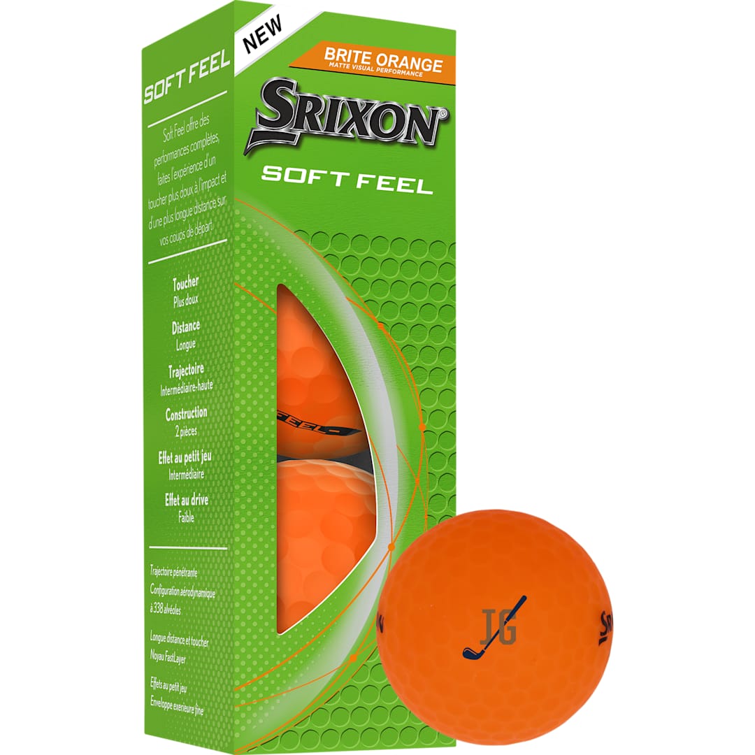 Front View of Orange Srixon Soft Feel BRITE Golf Balls - 3 Pack