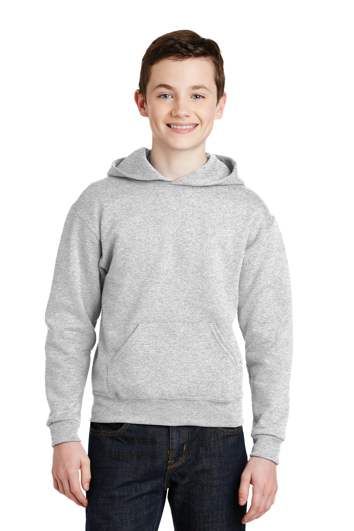 Front View of Ash Jerzees - Youth NuBlend Pullover Hooded Sweatshirt. 996Y  - S