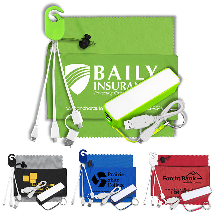 Mobile Tech Power Bank Accessory Kit with Charging Cables and Microfiber Cloth