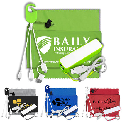 Mobile Tech Power Bank Accessory Kit with Charging Cables and Microfiber Cloth