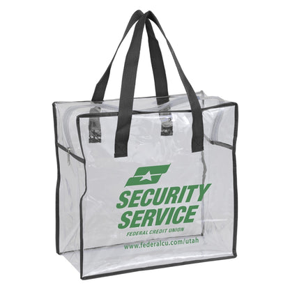 12"W x 12"H x 6"Gusset – “ARETE" Clear Vinyl Stadium Compliant Tote Bag with Zipper