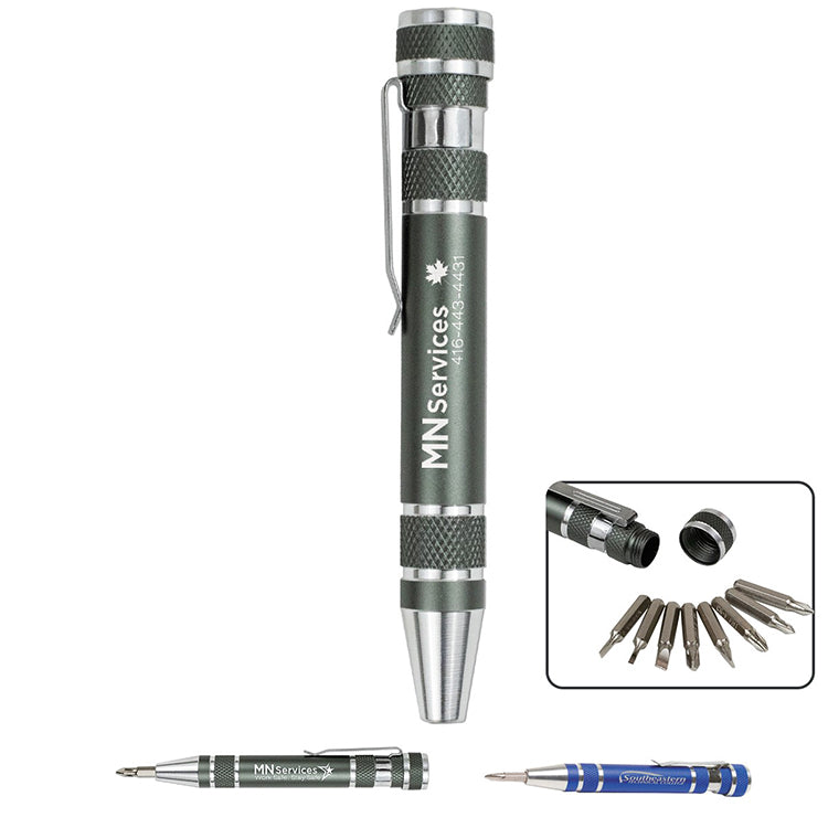 Blue "Great Eight" 8 Bit Metal Screwdriver Tool Kit with Metal Clip