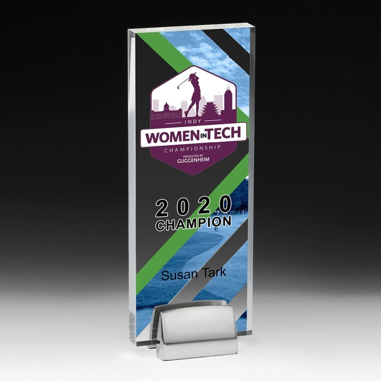 Rectangle Award w/ Chrome Base (3 1/2" x 9" x 3/4") - Screen Printed