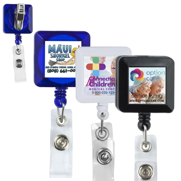 "Olmsted VL" 30” Cord Square Retractable Badge Reel and Badge Holder with Metal Rotating Alligator C