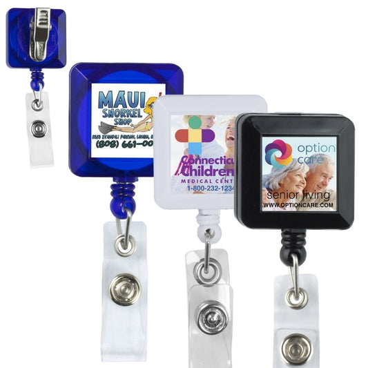 "Olmsted VL" 30” Cord Square Retractable Badge Reel and Badge Holder with Metal Rotating Alligator C