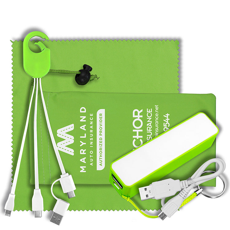 Mobile Tech Power Bank Accessory Kit with Charging Cables and Microfiber Cloth