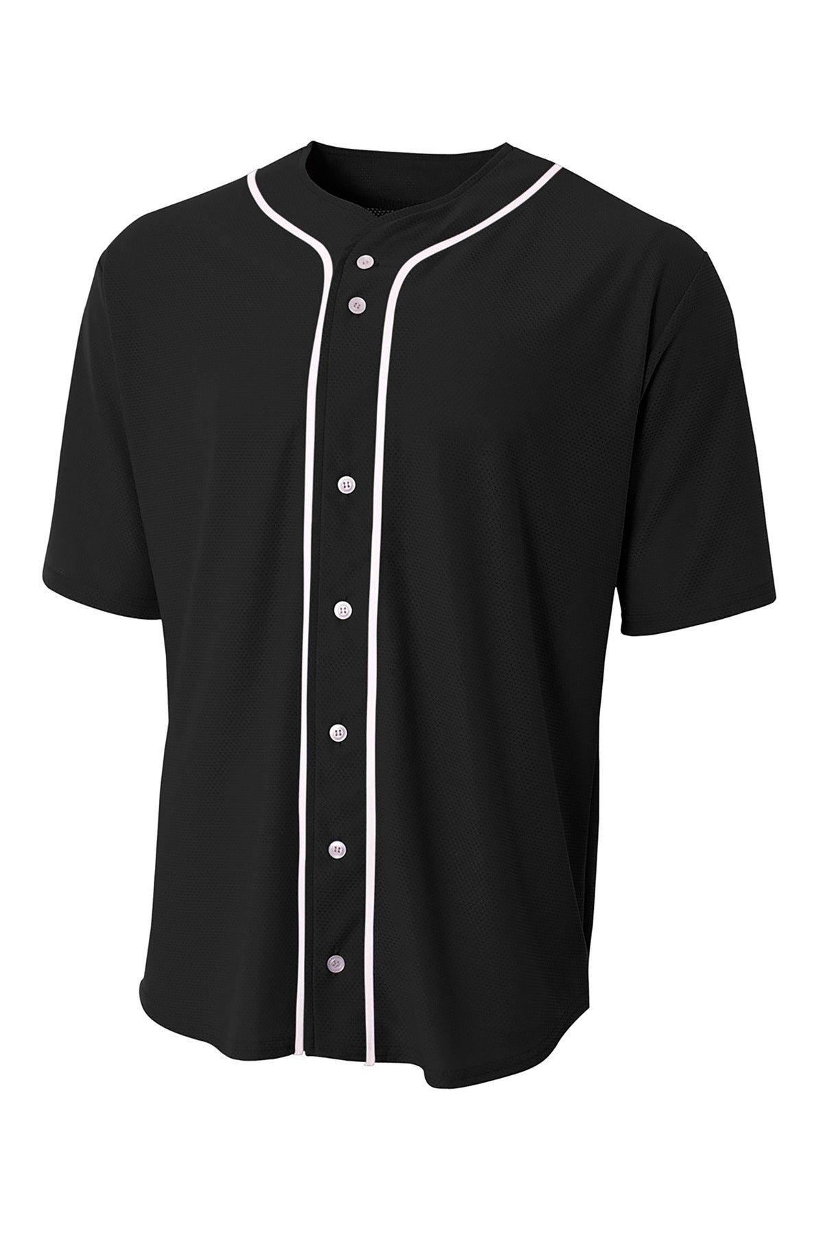 Front View of Black A4 Short Sleeve Full-Button Baseball Top A4N4184  - S