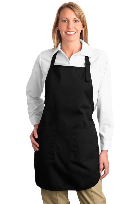 Front View of Black Port Authority Full-Length Apron with Pockets. A500