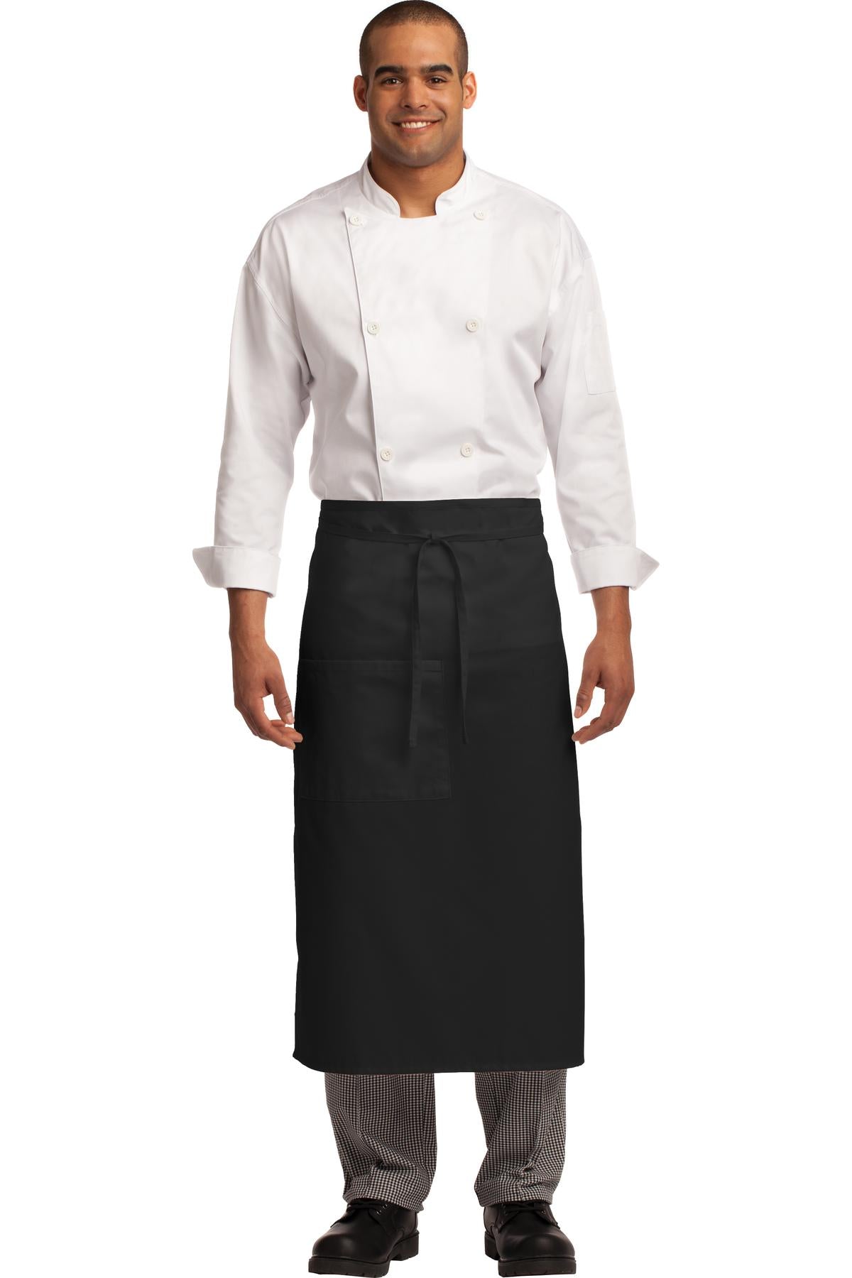 Front View of Black Port Authority Easy Care Full Bistro Apron with Stain Release. A701