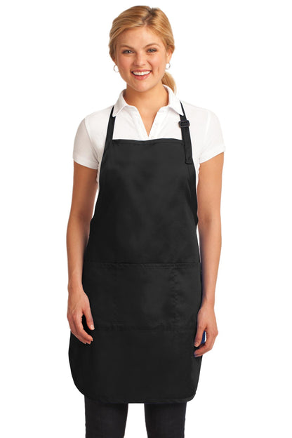 Front View of Black Port Authority Easy Care Full-Length Apron with Stain Release. A703