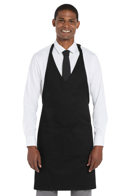 Front View of Black Port Authority Easy Care Tuxedo Apron with Stain Release. A704