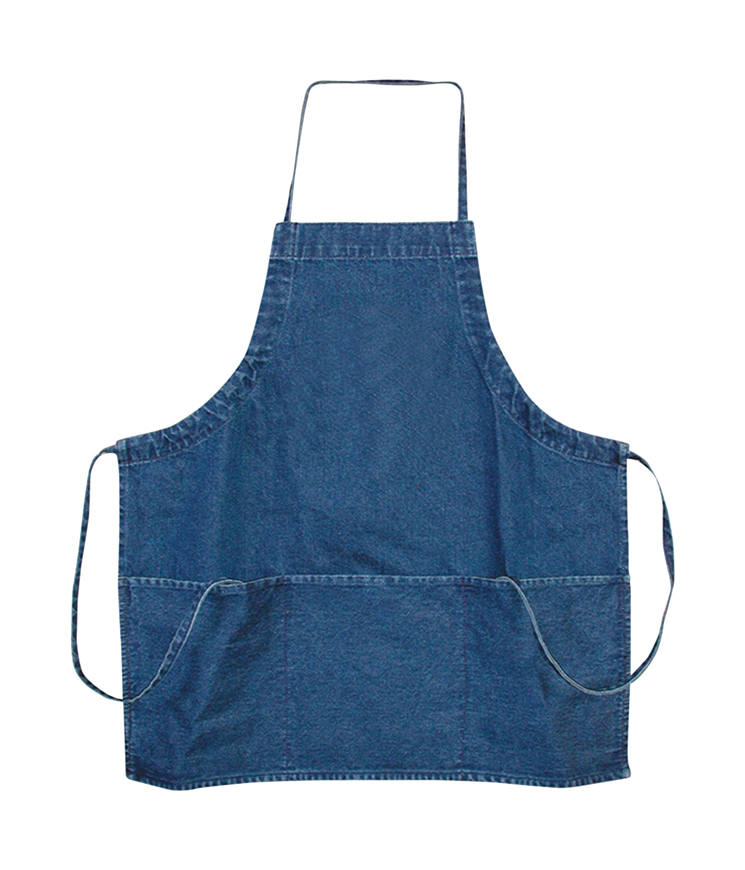 Front View of Denim Blue Denim 3-Pocket Apron