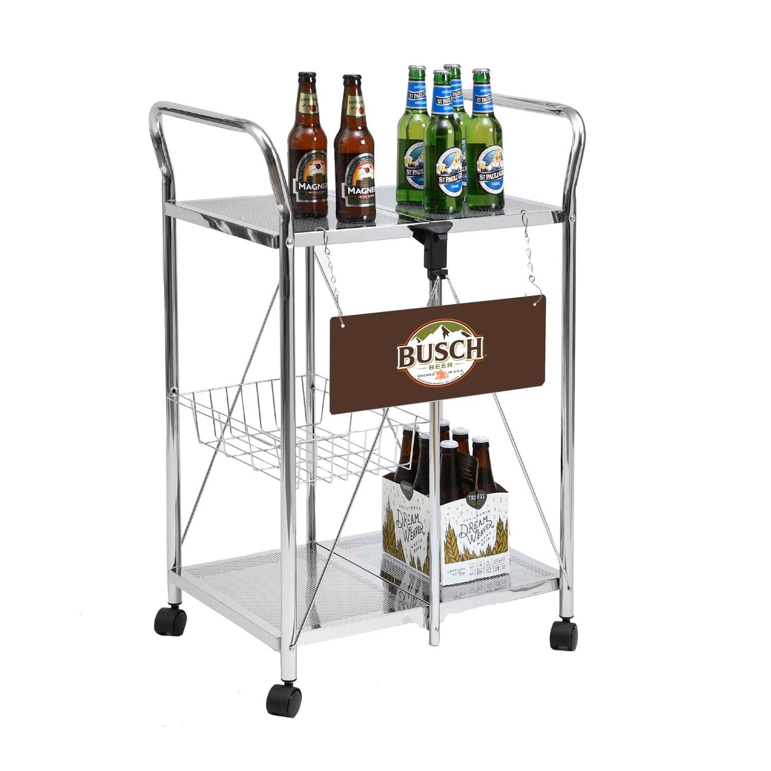 Folding Bar Cart with Decal on Plaque