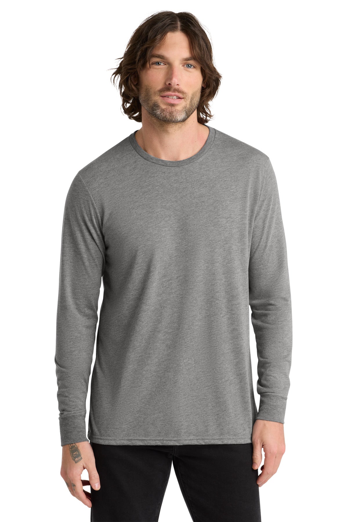Front View of Aluminum Grey Allmade Unisex Tri-Blend Long Sleeve Tee AL6004  - XS