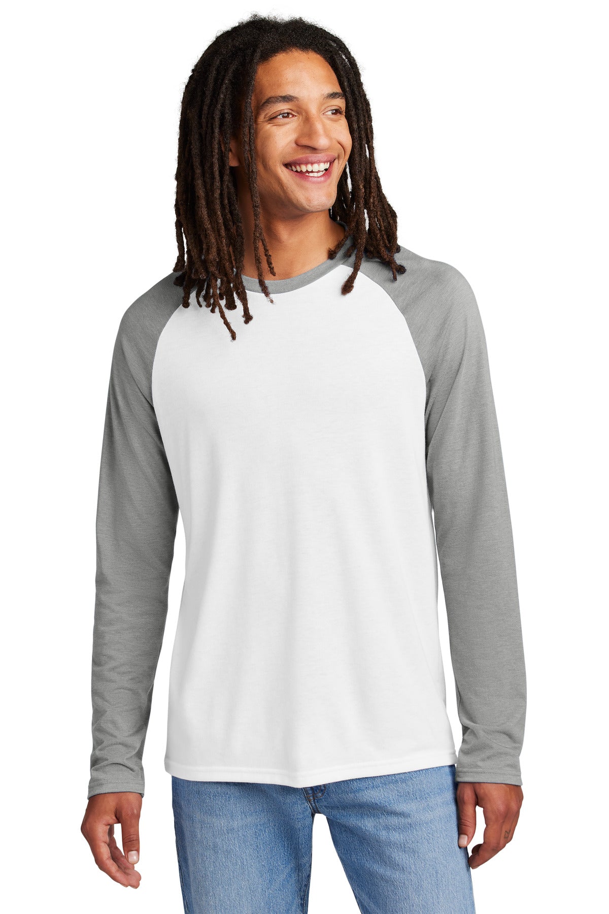 Front View of AlumGy/BtW Allmade Unisex Tri-Blend Long Sleeve Colorblock Raglan AL6009  - XS