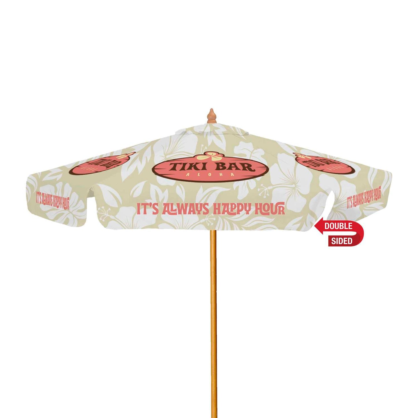 7' Wood Market Umbrella w/Valance Kit Double-Sided (Dye Sublimation)