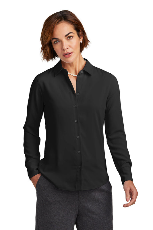 Front View of DeepBlack Brooks Brothers Women's Full-Button Satin Blouse BB18007  - XS
