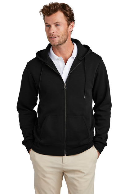 Front View of DeepBlack Brooks Brothers Double-Knit Full-Zip Hoodie BB18208  - XS