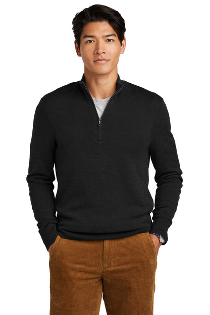 Front View of DeepBlack Brooks Brothers Washable Merino Birdseye 1/4-Zip Sweater BB18412  - XS