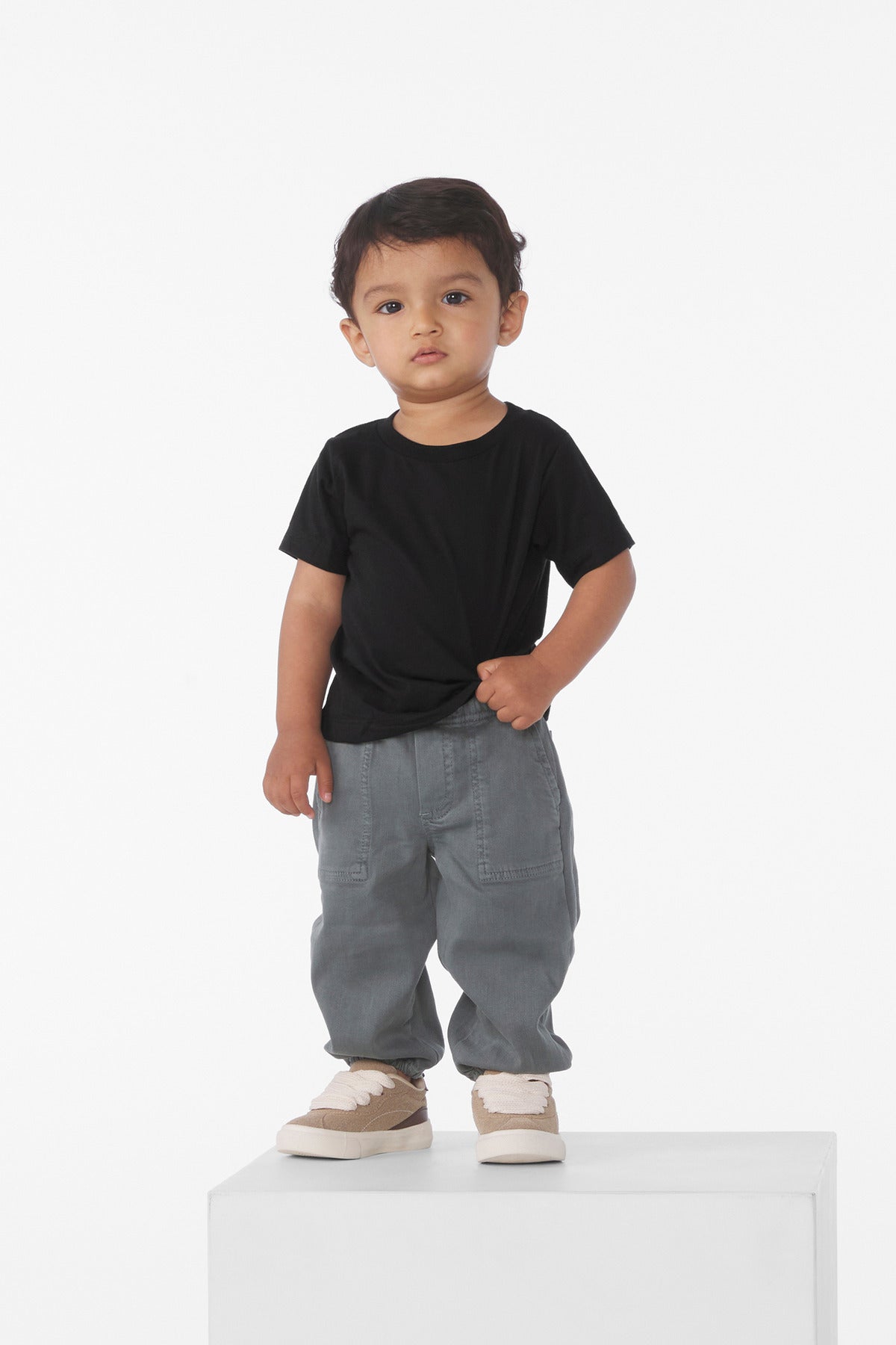 Front View of Black BELLA+CANVAS Infant Jersey Short Sleeve Tee BC3001B  - 0612