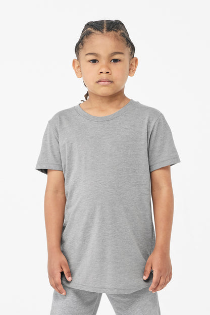 Front View of Athl Grey Tb BELLA+CANVAS Youth Triblend Short Sleeve Tee. BC3413Y  - S