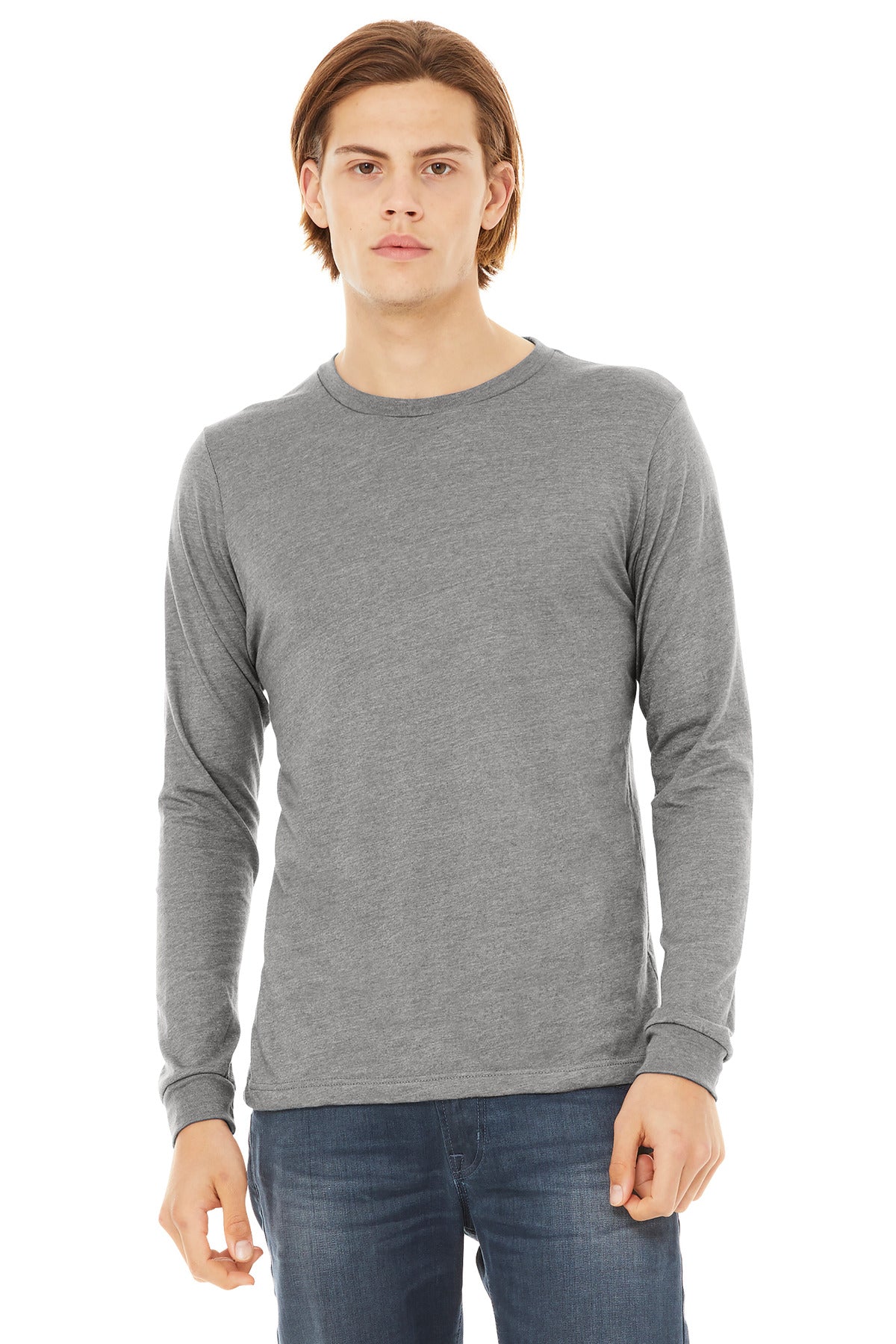 Front View of AthlGreyTB BELLA+CANVAS Unisex Triblend Long Sleeve Tee BC3513  - XS