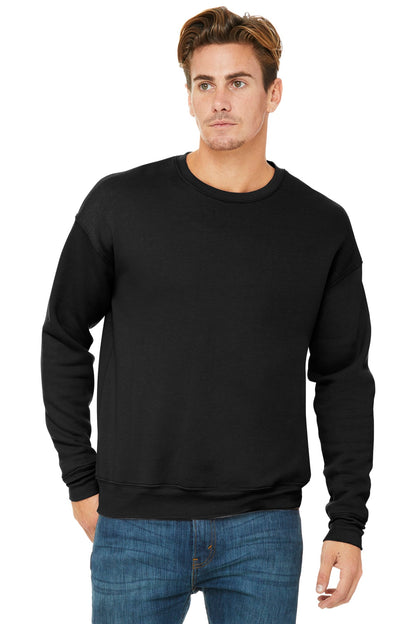 Front View of Black BELLA+CANVAS Unisex Sponge Fleece Drop Shoulder Sweatshirt. BC3945  - XS