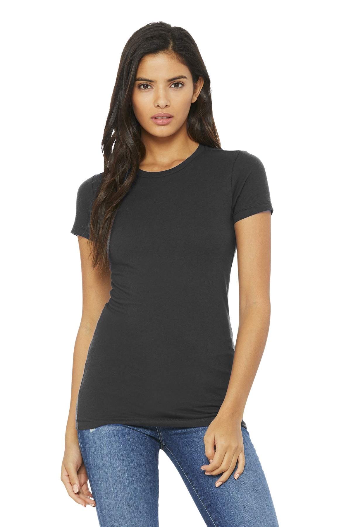 Front View of Asphalt BELLA+CANVAS Women's Slim Fit Tee. BC6004  - S