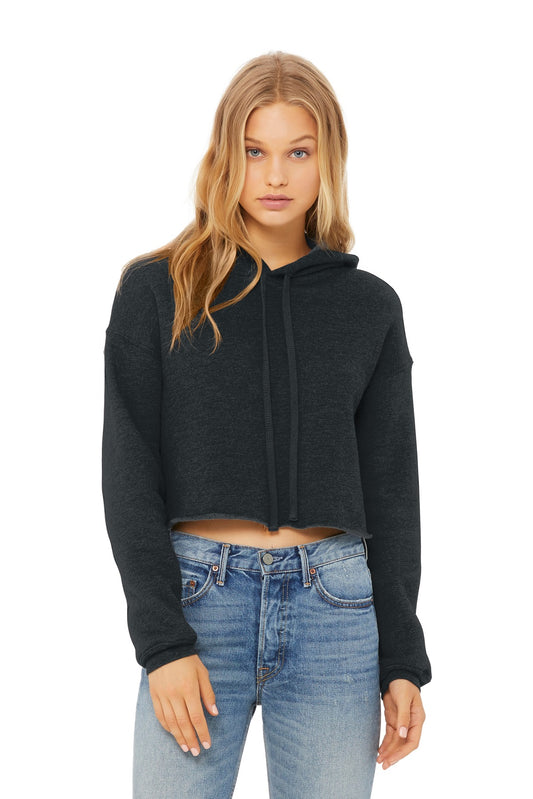 Front View of Dark Grey Ht BELLA+CANVAS Women's Sponge Fleece Cropped Fleece Hoodie. BC7502  - S