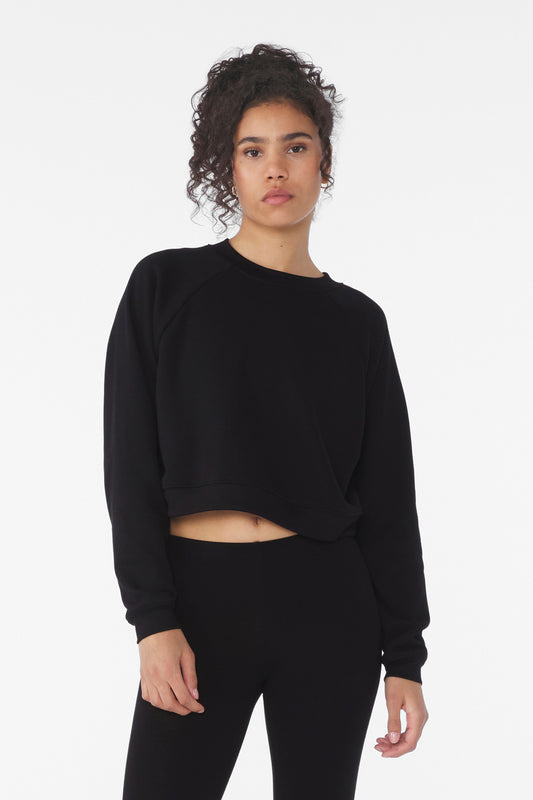 Front View of Black BELLA+CANVAS Women's Raglan Pullover Sponge Fleece BC7505  - S