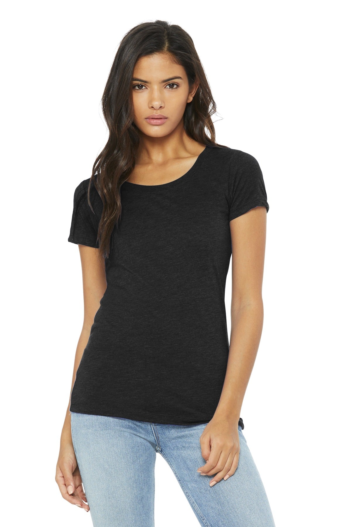Front View of Black Ht TB BELLA+CANVAS Women's Triblend Short Sleeve Tee. BC8413  - S