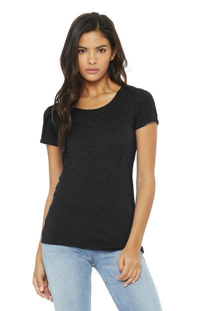 Front View of Black Ht TB BELLA+CANVAS Women's Triblend Short Sleeve Tee. BC8413  - S