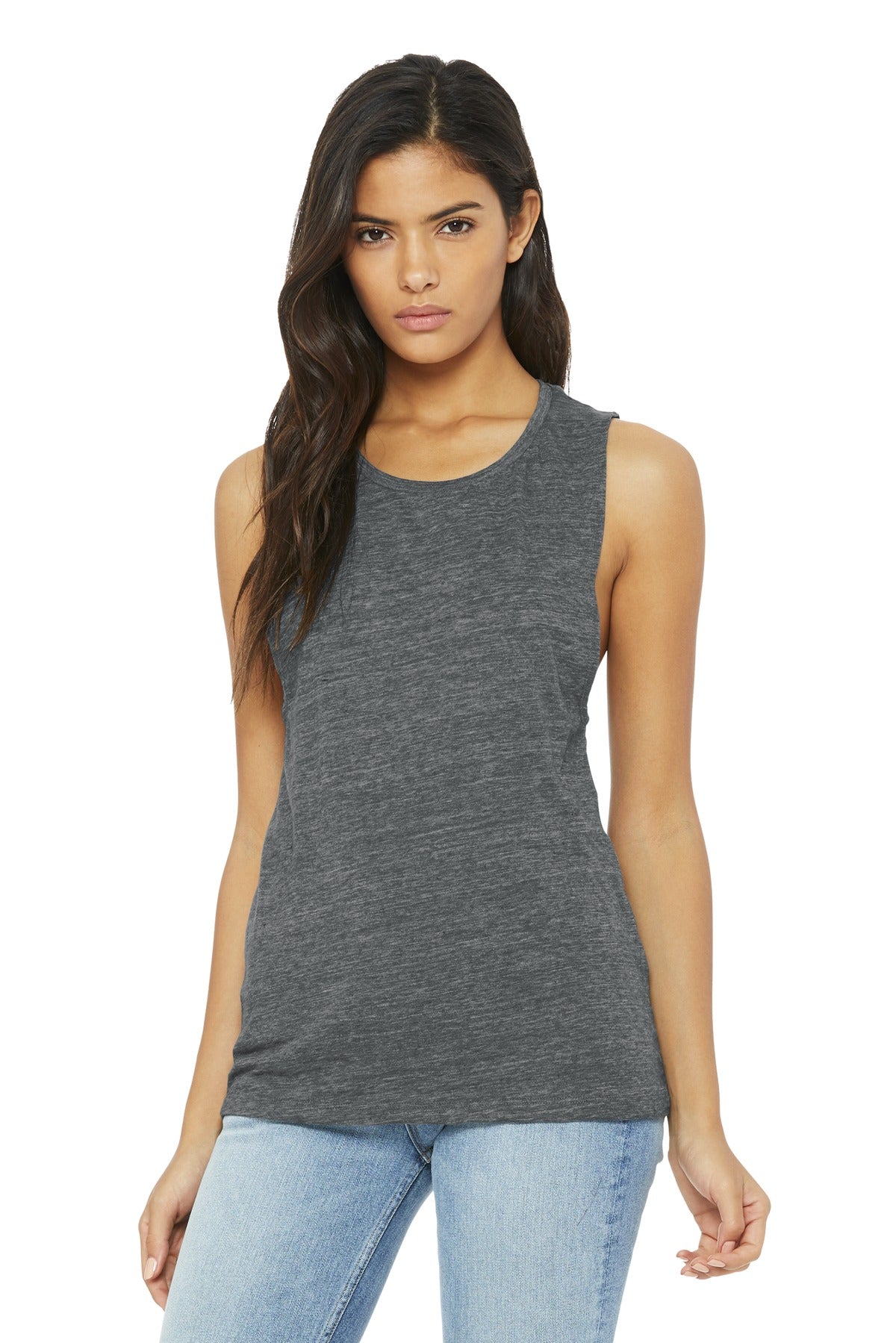 Front View of Asphalt Slub BELLA+CANVAS Women's Flowy Scoop Muscle Tank. BC8803  - S