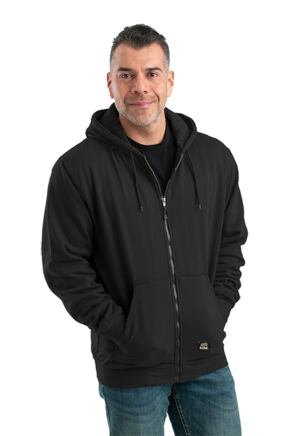 Black Berne Heritage Thermal-Lined Full Zip Hooded Sweatshirt  - S