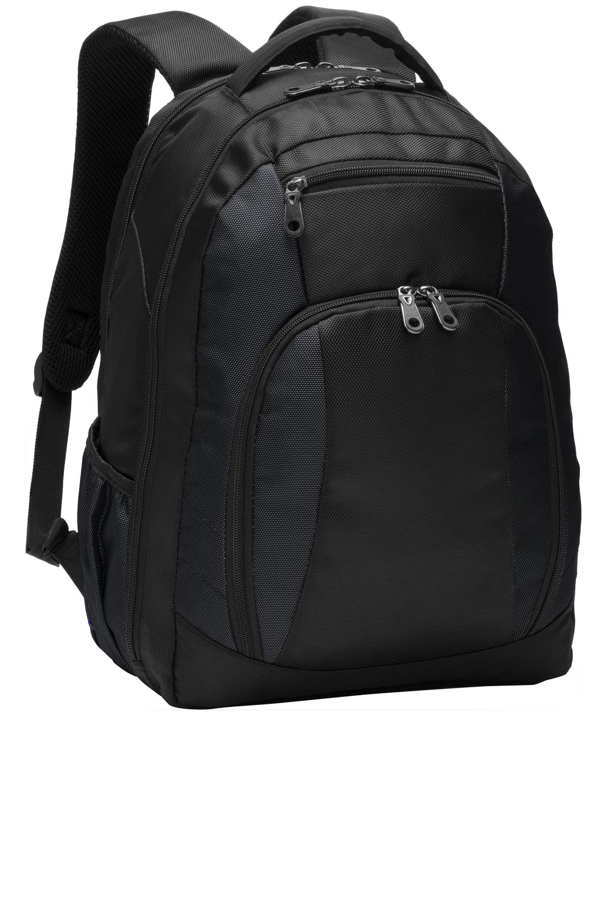 Front View of Black Port Authority Commuter Backpack. BG205