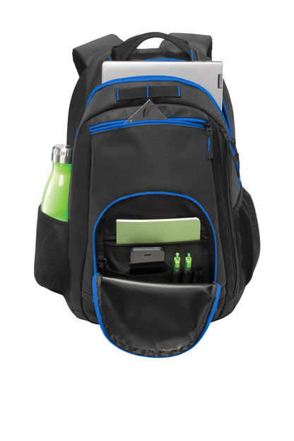 Front View of DG/Blk/Shk Blu Port Authority Xtreme Backpack. BG207
