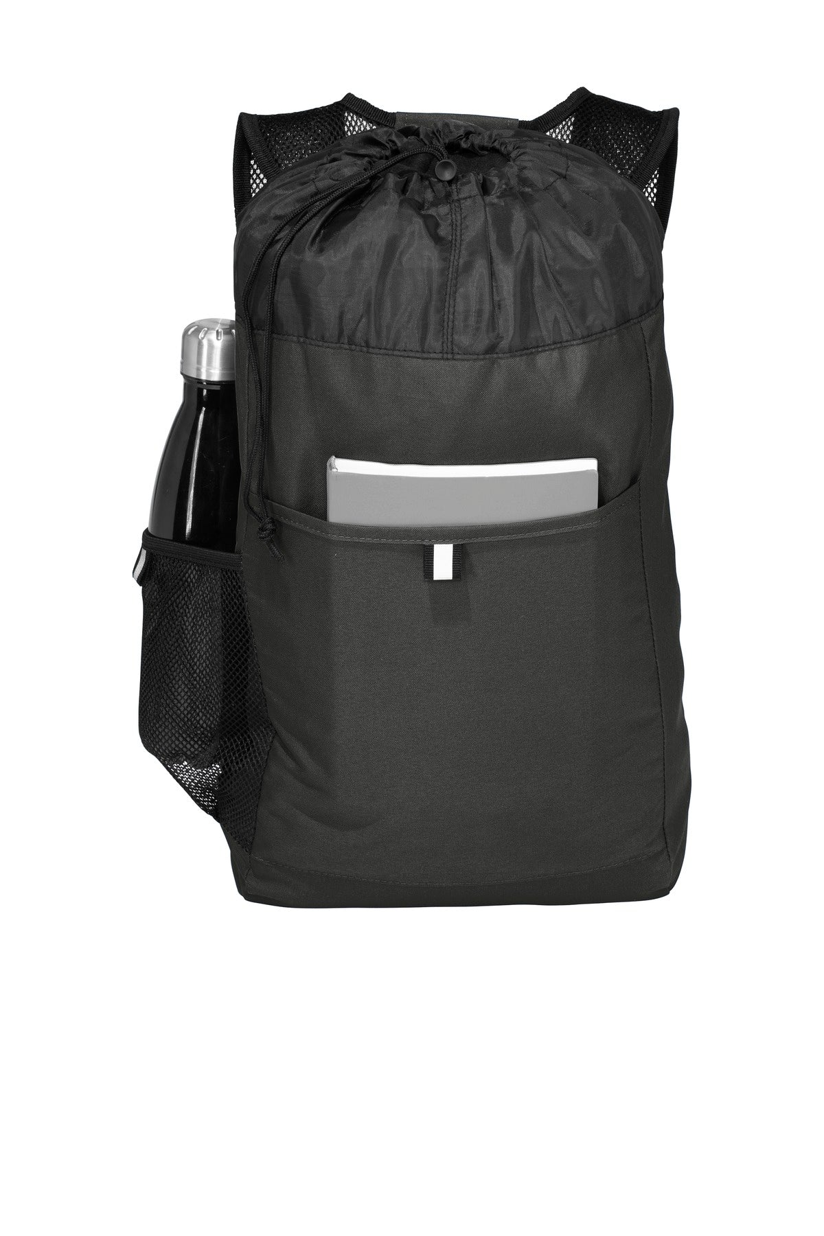 Front View of Black/Black Port Authority Hybrid Backpack. BG211