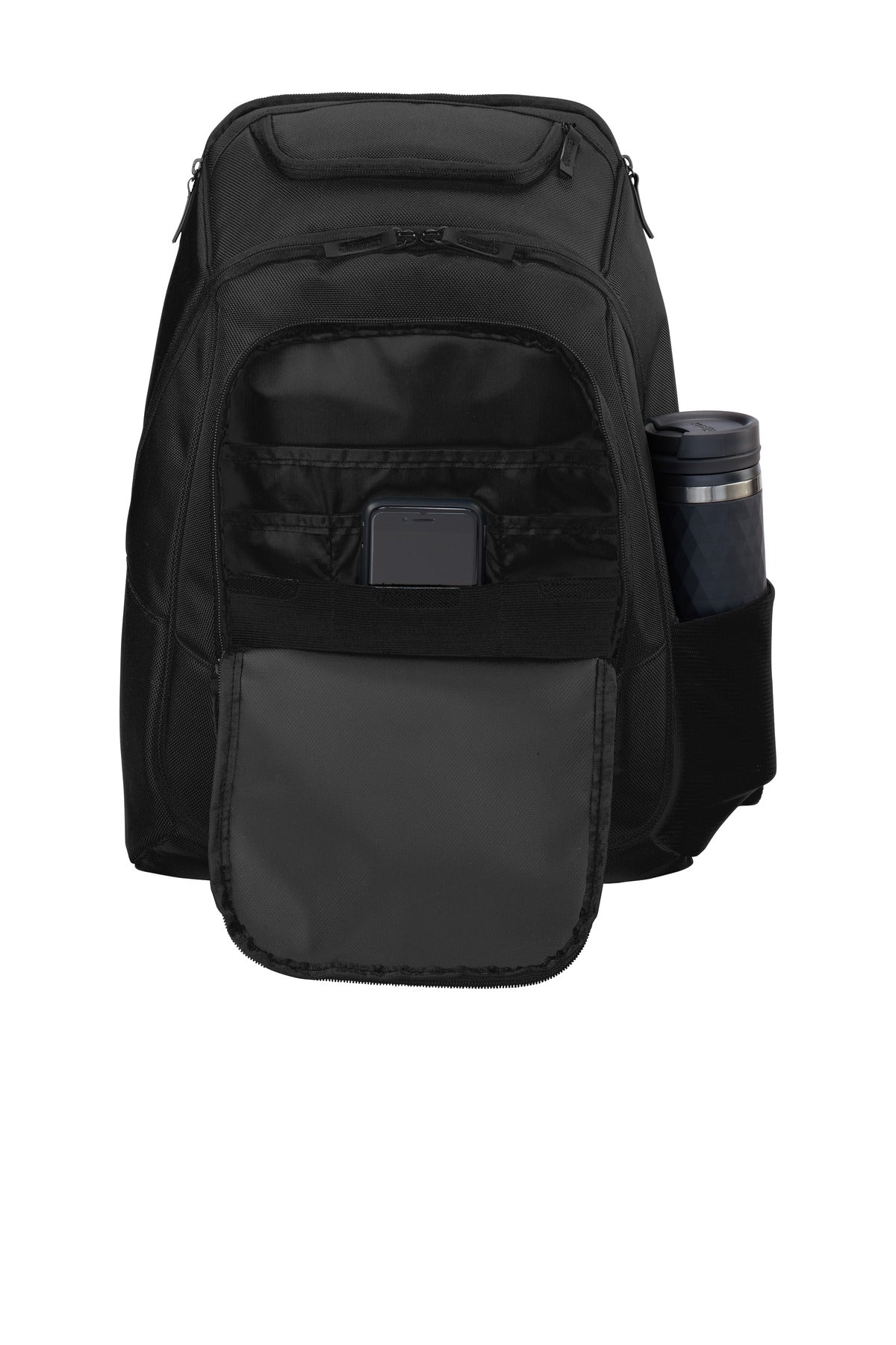 Front View of Black Port Authority Exec Backpack. BG223