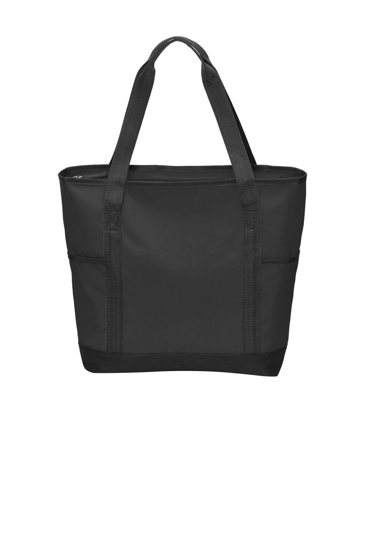Front View of Black/Black Port Authority On-The-Go Tote. BG411