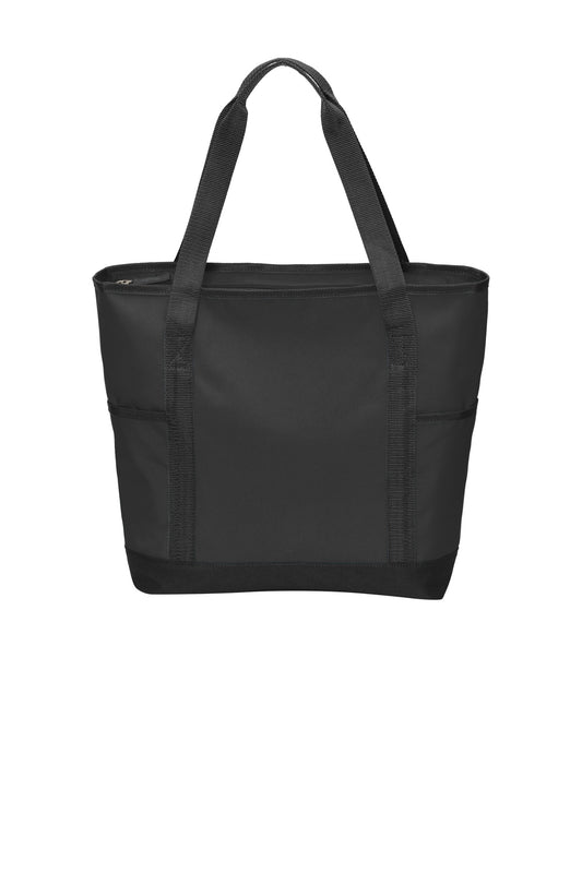 Front View of Black/Black Port Authority On-The-Go Tote. BG411