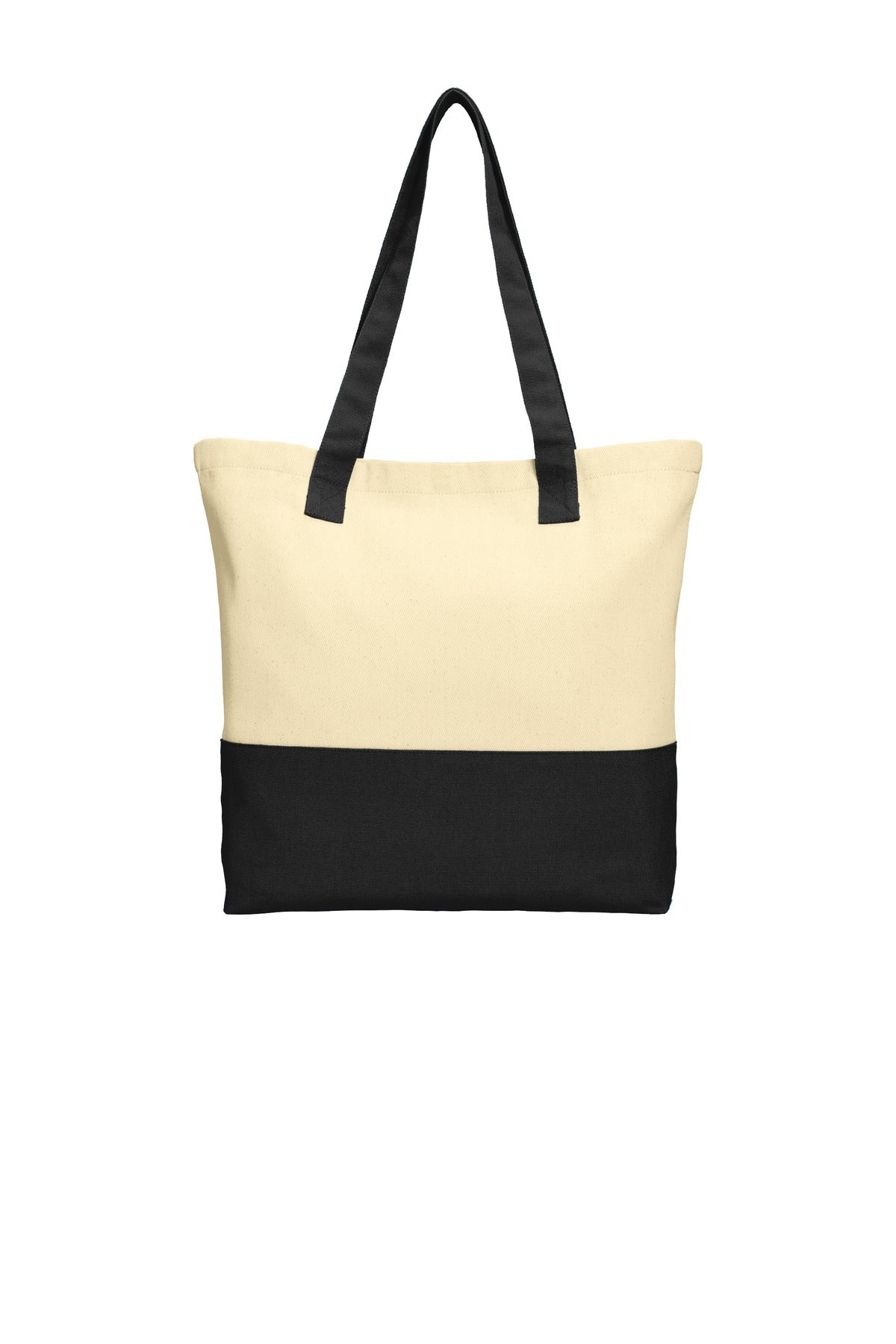 Front View of Nat/Black Port Authority Colorblock Cotton Tote. BG414