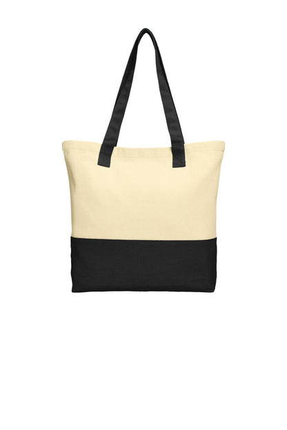 Front View of Nat/Black Port Authority Colorblock Cotton Tote. BG414